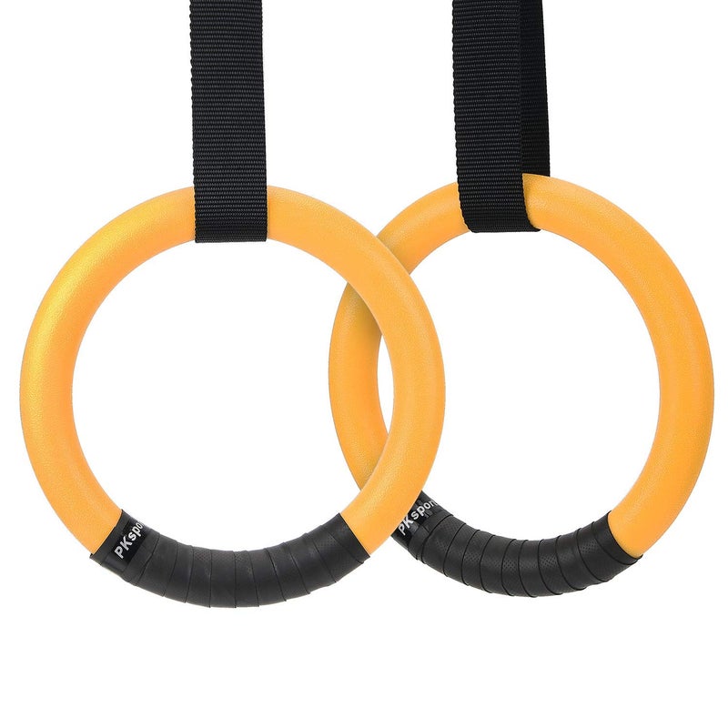 PACEARTH Gymnastic Rings Orange/Green/Red/Black/Grey 1100lbs Capacity with 14.76ft Adjustable Buckle Straps Pull Up Exercise Rings Non-Slip Rings for Home Gym Full Body Workout (Yellow) - Image 1